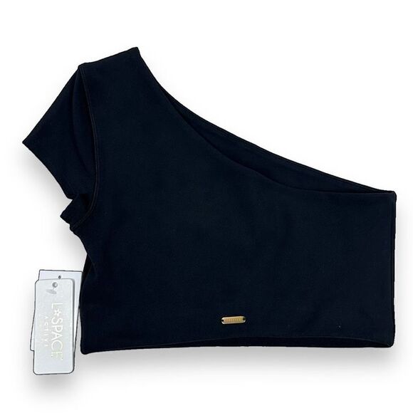 L*Space Genessee Top Women’s Size Small S Black One Shoulder Active Top - Picture 3 of 7